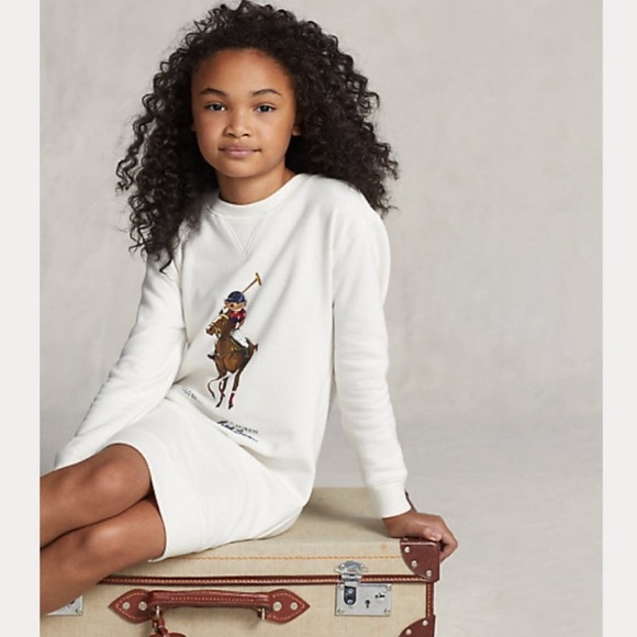 Polo Ralph Lauren Other - Ralph Lauren Ivory White Polo Bear on Horse Cotton Fleece Sweatshirt Tunic Top